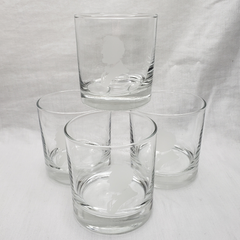 4 Vintage Lowball Bar Glasses USS Abraham Lincoln Commemorative 1988 Cocktail
